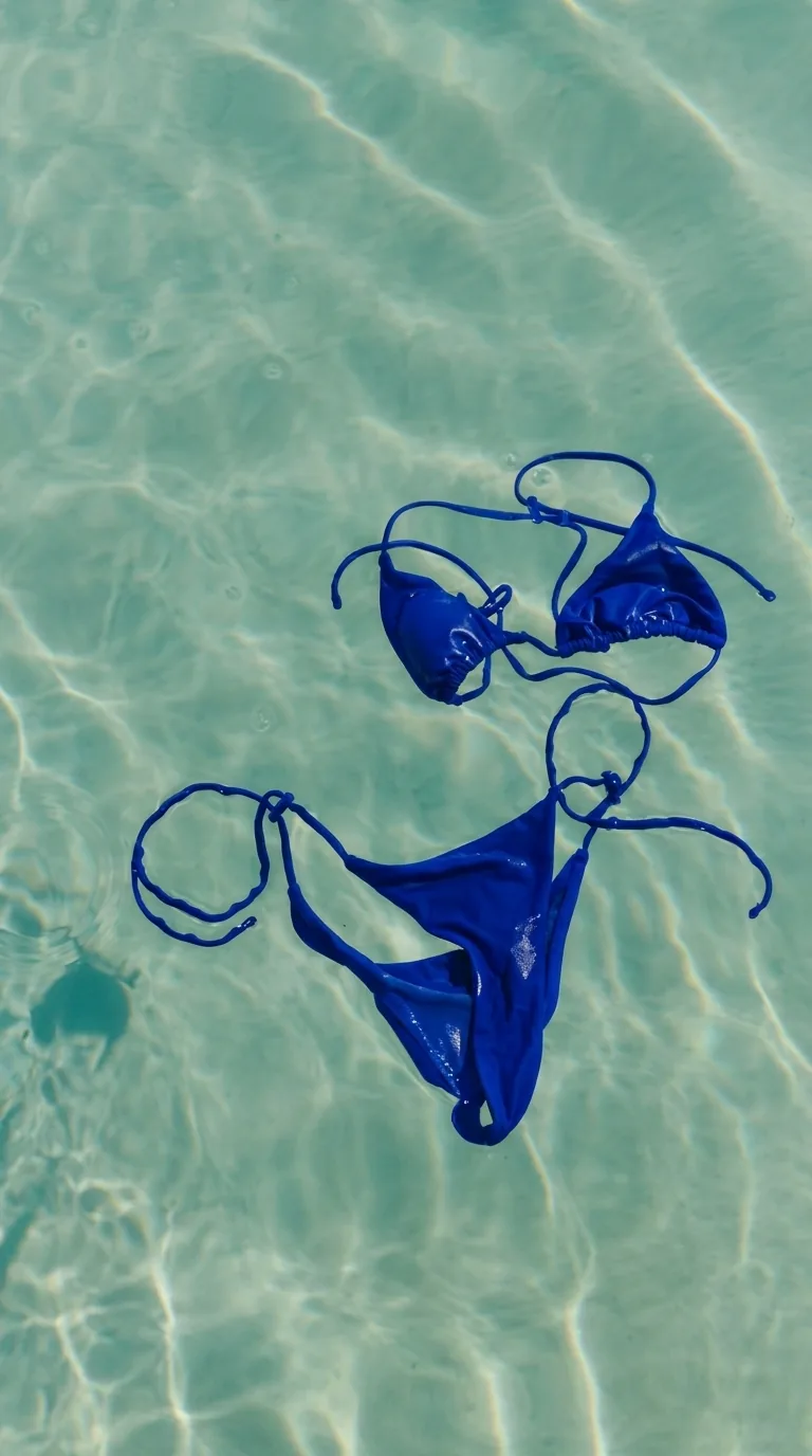Blue bikini floating in clear turquoise water